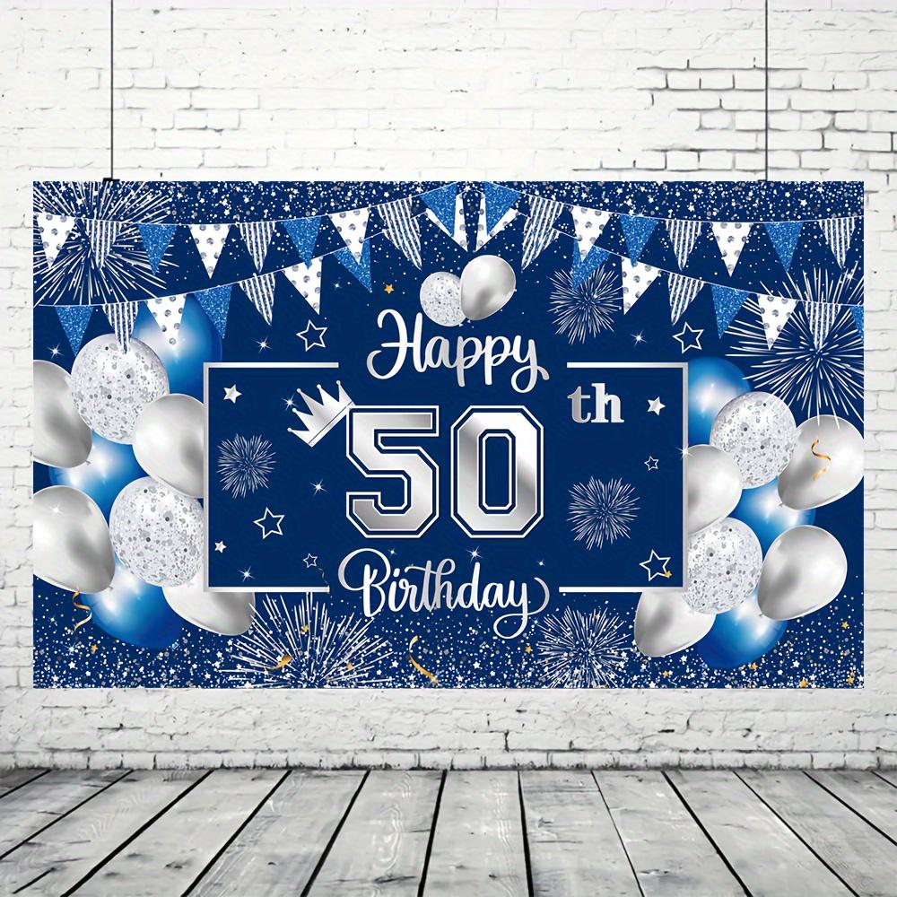 Silver and navy blue birthday background, photo background provided for 18/30/50/60 year old male and female birthday parties