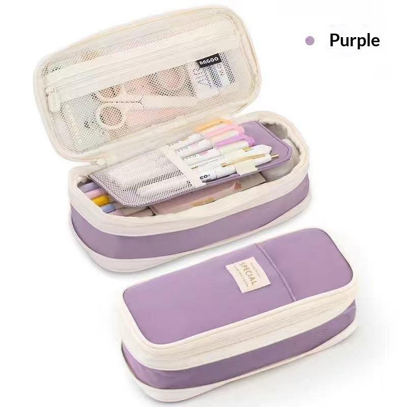 Oxford Cloth Pencil Case Large Capacity Zipper Closure Portable Stationery Bag for Teen Students Office Daily Use