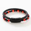 Новый европейский и американский высококачественный браслет из натурального камня красный тигровый глаз и кожи с магнитной застежкой, мужской браслет
