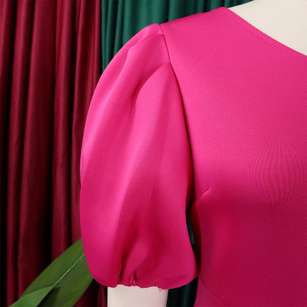 YYFS Женская мода лето весна однотонный принт короткий рукав косой воротник высокая талия повседневные платья