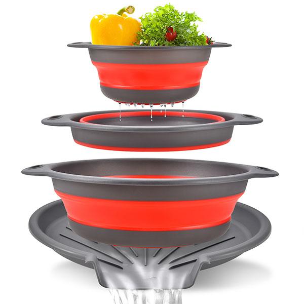 3/4PCS Foldable Collapsible Colander Set Drain Basket with Self-Draining Base Vegetables Fruit Washing Basket Kitchen Drainer6