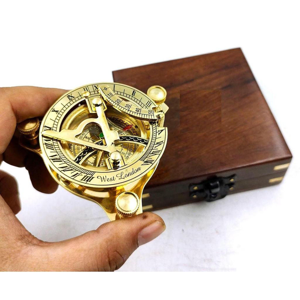 Sundial Compass for Hiking, 3 Inches Nautical Compass for Outdoor, Pocket Compass for Hiking, Camping Maritime Vintage Brass Sundial Compass