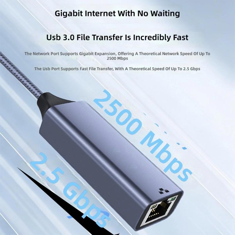 Сетевой адаптер 2,5 Гбит/с с разъемами USB A, USB C и портом RJ45 для стабильного подключения к Интернету