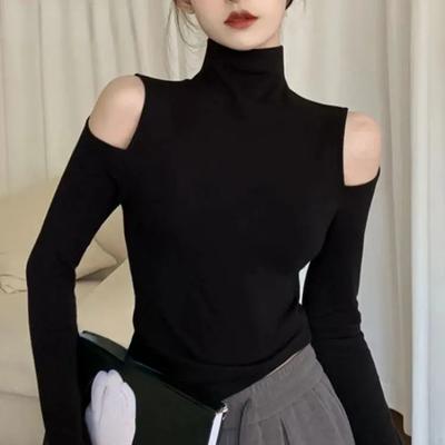 Водолазка с открытыми плечами и длинными рукавами, женская тонкая бархатная рубашка с узкой подошвой, весенне-осенние открытые топы в корейском стиле