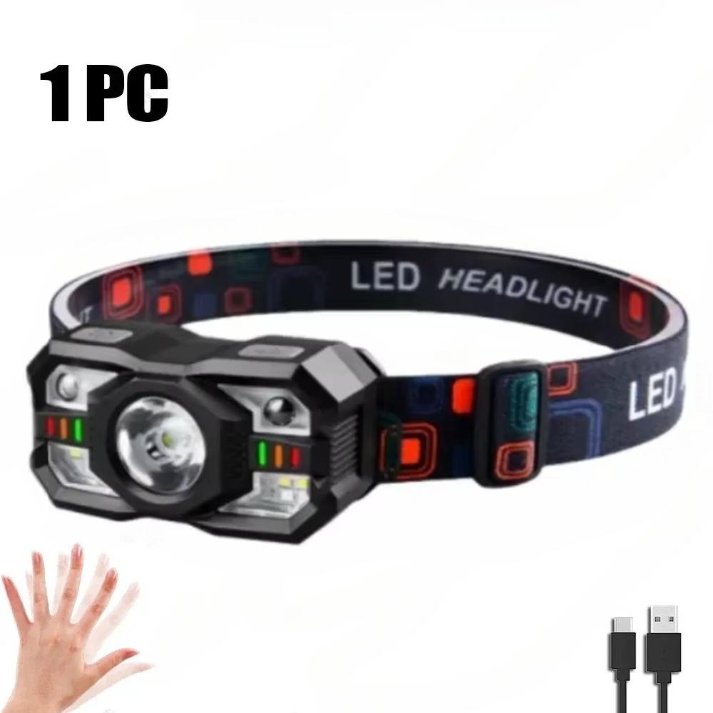 Мощный налобный фонарь-фонарик, перезаряжаемый налобный фонарь с регулировкой, с датчиком движения, красный свет для кемпинга, велоспорта, пеших прогулок