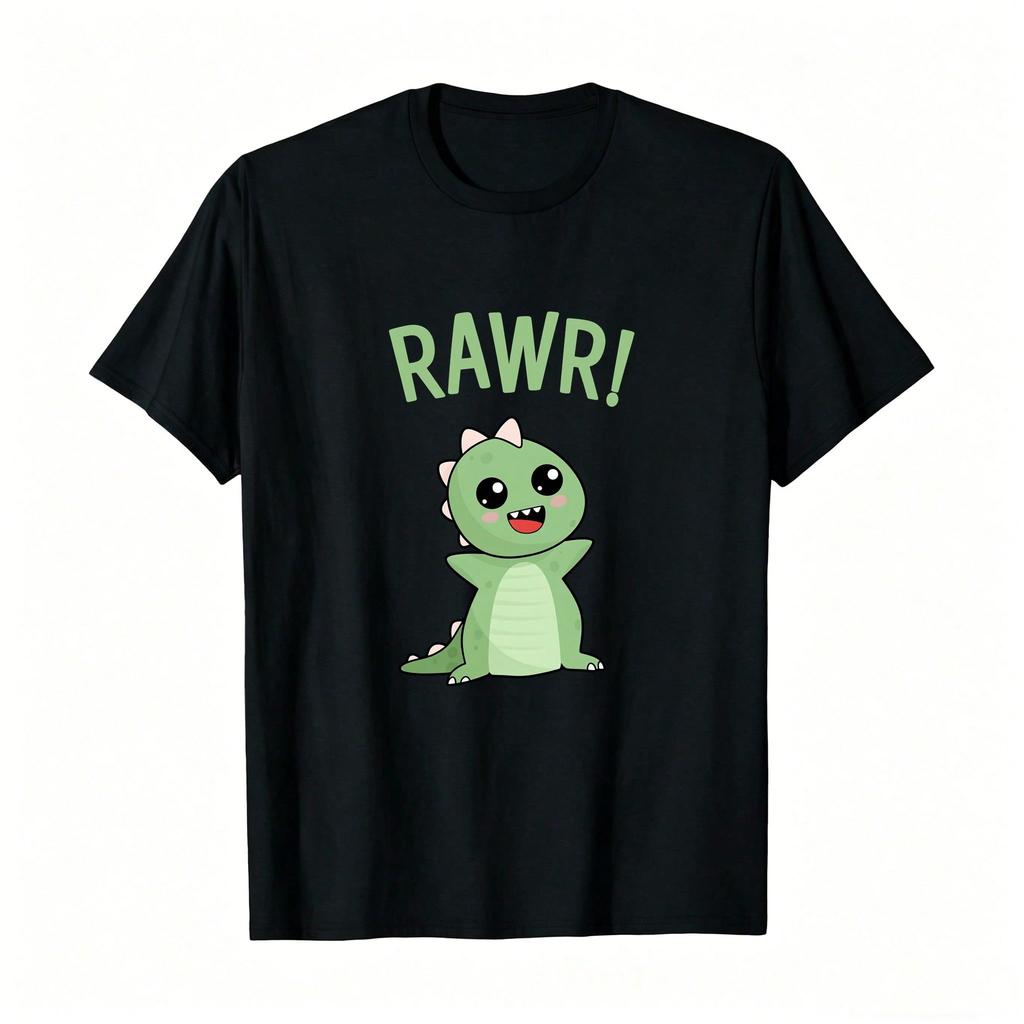Rawr Cute Dinosaur Pullover Breathable And Comfortable Shortsleeved Roundneck Top Suitable For All Seasons Everyday Wear For Unisex