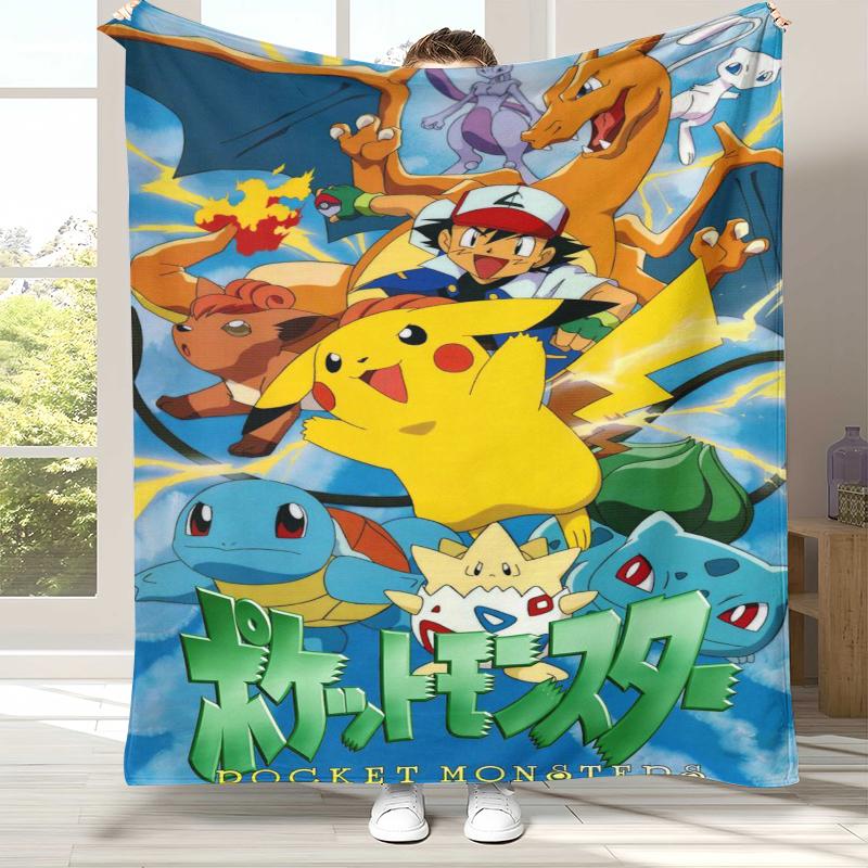 Kawaii Pokemon Pikachu Cartoon Flannel Blanket,Ultra Soft Warm Plush Throw for Home Bedroom Bed Sofa Cover Office Camping gift
