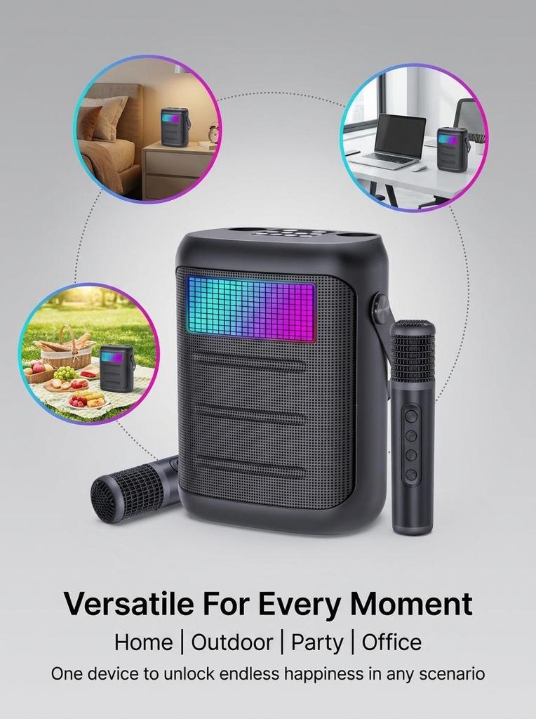 YS318 Портативная Bluetooth-колонка с высокой мощностью, мощными басами и двумя микрофонами для домашнего KTV.