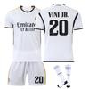 Real Madrid Vinicius Jr. Kids Football Jersey Set White Breathable Polyester Sportswear for Training & Match