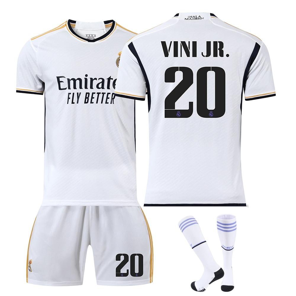 Real Madrid Vinicius Jr. Kids Football Jersey Set White Breathable Polyester Sportswear for Training & Match