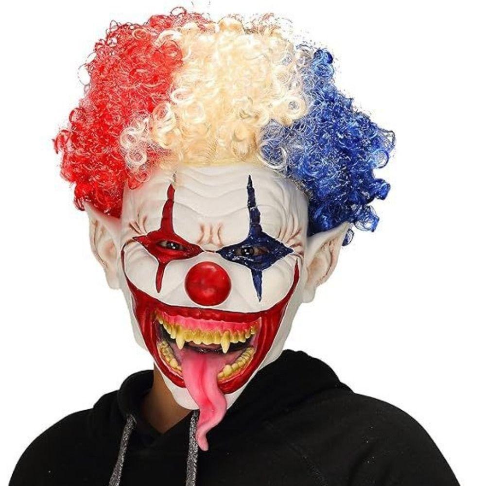 Terrifying Latex Halloween Mask Colorful Hair Clown Mask Ghost Festive Mask  Adult Cosplay