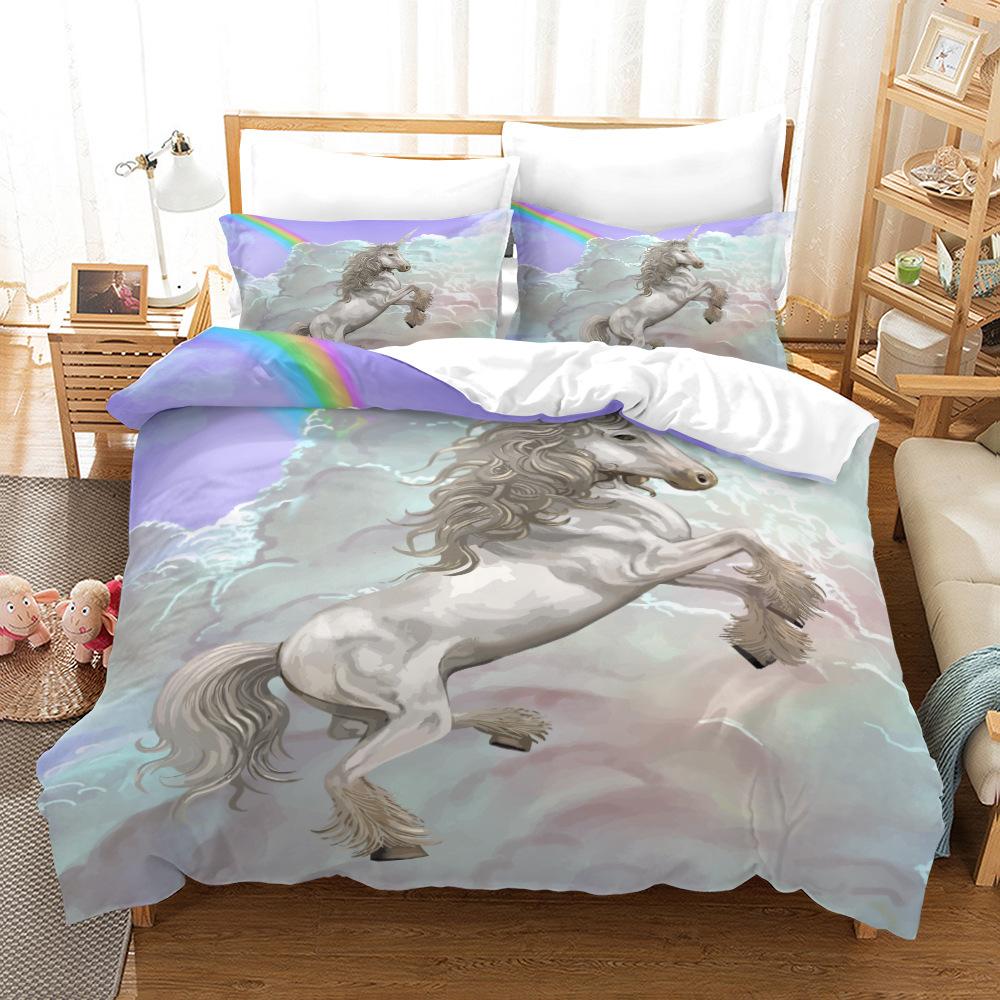 3D Unicorn Series Bedding Set Fantasy Cartoon Animal Duvet Cover and Pillow Case Suitable for Home Decoration In Children's and Women's Rooms