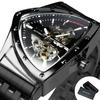 WINNER Fashion Mens Mechanical Wristwatches Luxury Brand Triangle Skeleton Automatic Watch for Men Stainless Steel Strap Watches