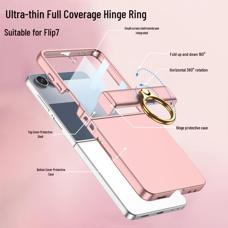 Чехол-накладка Samsung Z Flip7 с полной защитой, однотонный, с защитой шарнира и встроенной подставкой-кольцом