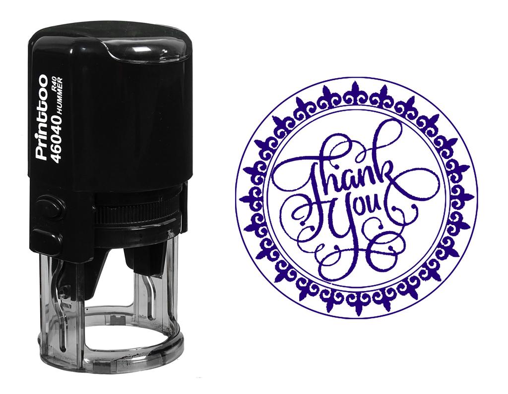 Printtoo Круглая рамка Fleur De Lis монограмма Спасибо Каллиграфия Самостоятельная краска резиновый штамп подарок