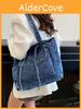 College Student Denim Shoulder Tote With Zipper Pocket And Casual Urban Design