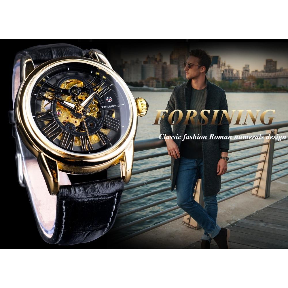 Forsining Мужские модные повседневные полые механические часы с автоматическим механическим механизмом GMT1069-2-W