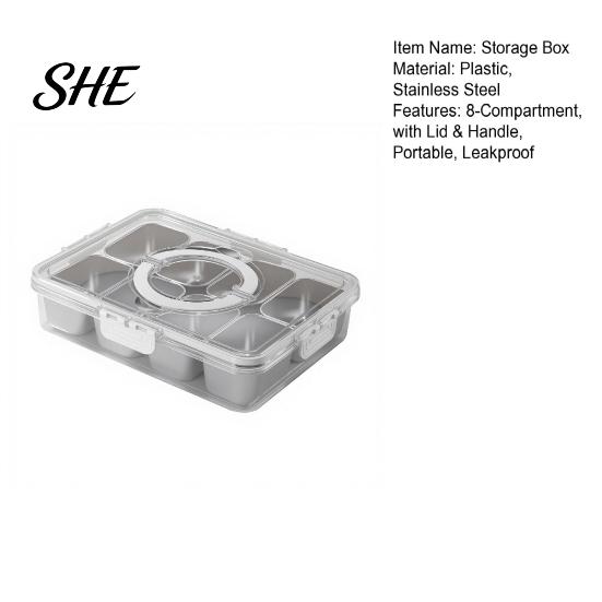 Leakproof Bento Box for Picnic Snackle Container, Stainless Steel Divided Serving Tray with Lid & Handle, 8 Compartment Large Snack Durable Food Road