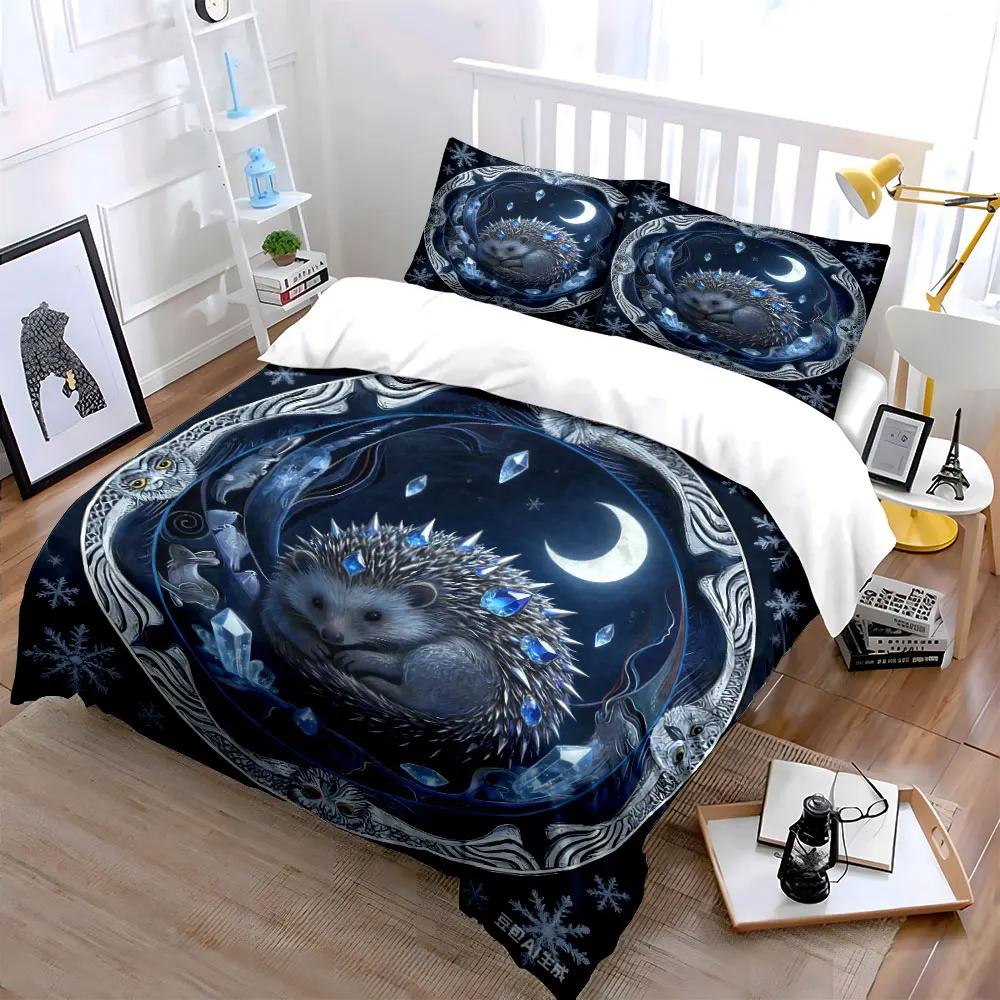 "Winter Hedgehog Crystal Decor Set" Multiple sizes kid's and adults' bedroom Exquisite 3PC bedding set, gift