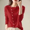 Autumn Winter Women's Sweater Elegant Button Design Knitted Cardigans for Women Casual Sweaters Low Round Neck Thin Knitted Outer