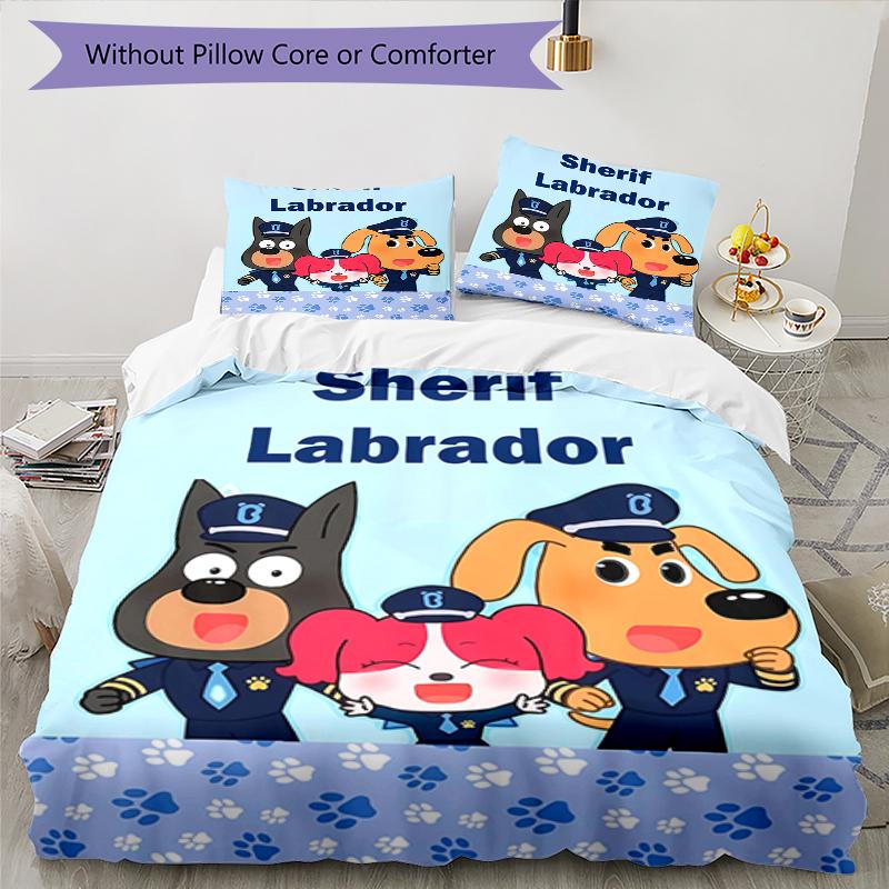 3pcs Sheriff Labrador2 Design Cover Set - HD Printed Bedding with 1 Cover and 2 Pillowcases - Perfect for Home and Dorm Decor