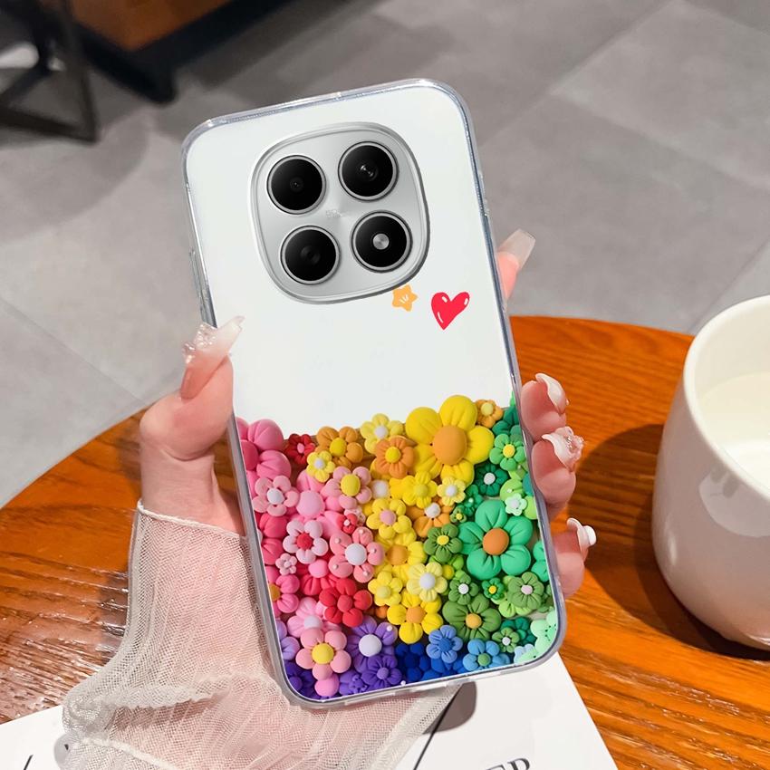 Подходит для Redmi Note 15 14 Pro 14S 15 15C A5 A1 Популярный Креативный Чехол для Телефона с Буквами и Узорами Прозрачный Силиконовый Нескользящий Чехол для Корпуса Redmi