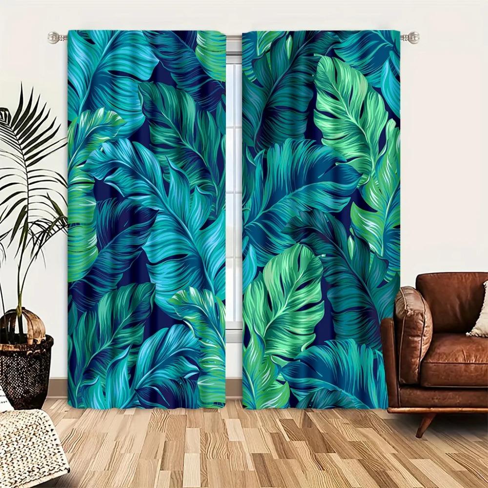 2 шт. Шторы с листьями растений в скандинавском стиле - светофильтрующее оконное покрытие для декора кухни, гостиной, офиса и спальни