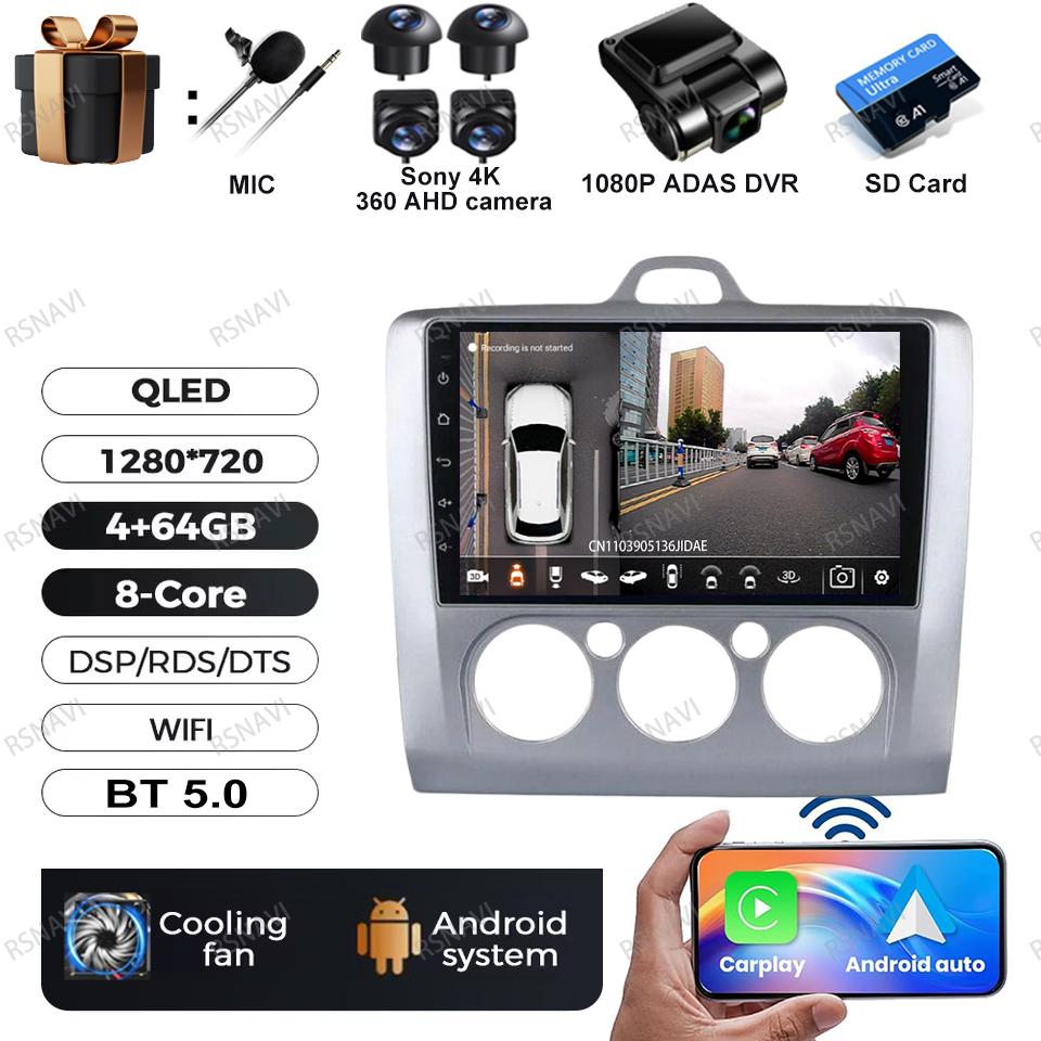 Android 16 Video Player For Ford Focus 2 Mk 2 2004 - 2011 Multimedia Car Radio Audio Auto 5G WIFI Carplay RDS BT Head Unit GPS