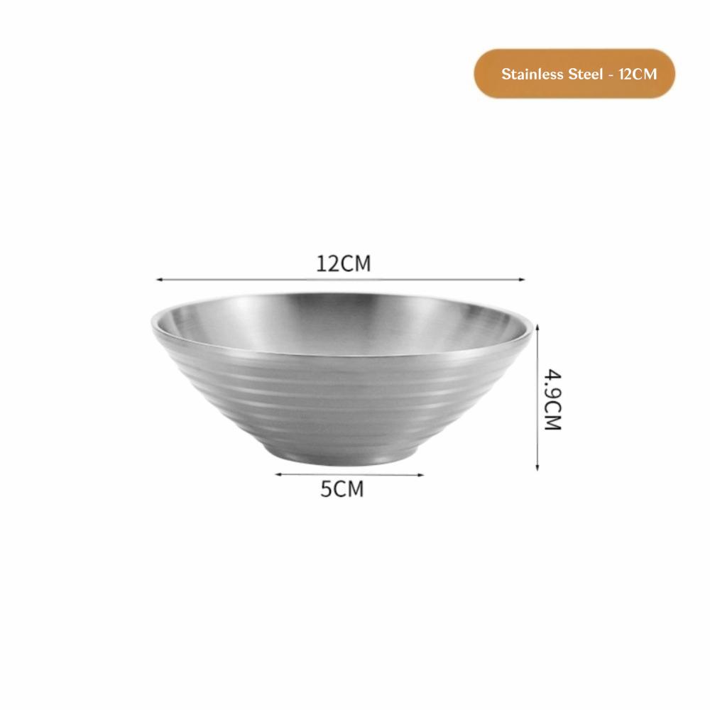 New 304 Stainless Steel Bamboo Hat Bowl Double Anti Scalding Japanese Bowl Threaded Ramen Bowl Pickled Cabbage