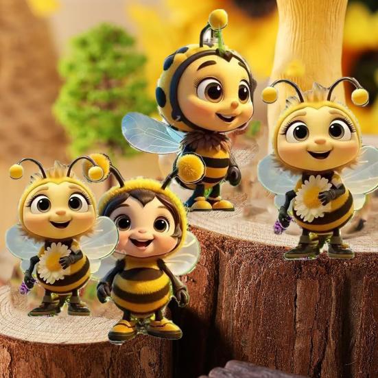 5 шт. Статуэтка пчелы 2D Дизайн пчелы Сады Веранды Украшение пчелы Ярко-желтая скульптура пчелы Украшение двора