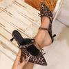 Fashion High Heels Leopard Baotou Sandals Fairy Shoes 2025 New Summer Temperament Pointy Bow Shoes