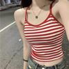 1189# New Pure Cotton Criss-Cross Striped Spaghetti Strap Sexy Slimming Top with Chest Pad