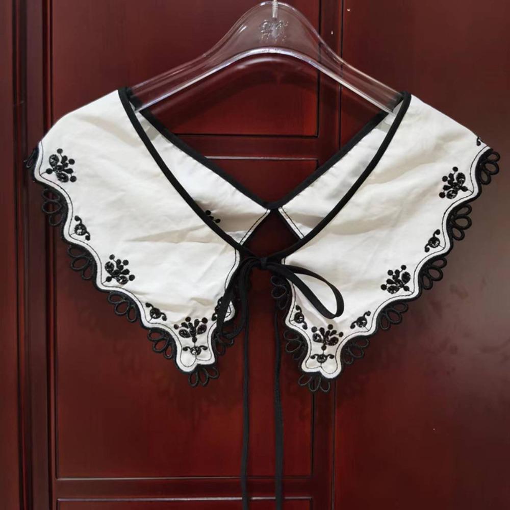 Organza Embroidery Women's Lace Collar Lace Up Shawl Detachable Shirt New Dress Blouse Decor