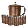 Pure Copper Drinkware Gift Set of 1 Jug & 6 Glass with Gift Box & Antique Dark Hammered Design, Gifting Item for Diwali, Jug-1.5 Litre & Glass-300 ML