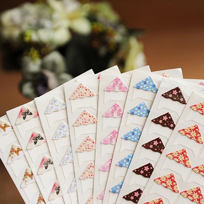 24 Pcs/sheet DIY Floral Print Corner Paper Stickers for Photo Albums Handwork Frame Decoration