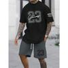 Men's Fashion Short Sleeve Shorts 2-Piece Set 23 Printed T-Shirt and Shorts Set Men's Outdoor Breathable Sportswear