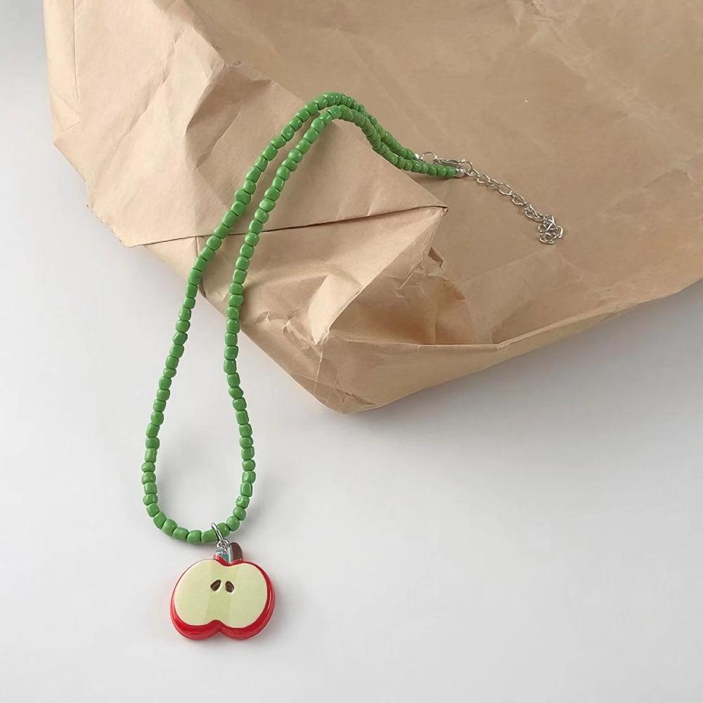 Apple Strawberry Lemon Bead Necklace Fresh Fruit Party Choker Fruits Pendant Necklace Women Girls