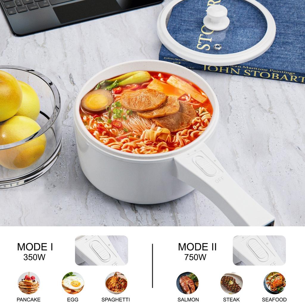 Hot Pot Electric with Steamer, Non-Stick Fryer Pan, 1.5L Rapid Noodles Electric Pot for Steak, Soup with Power Adjustment