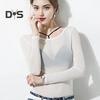 Women T-shirt Round Neck Long Sleeve Slim Fit Pullover Tops See-through Mesh Yarn Bottom Tops Daily Wear