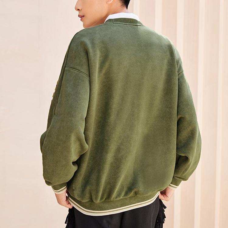 Men's Li-Ning Sports Basketball Collection Sweatshirts Men's Moss Green Color Crew Neck Moderate Regular
