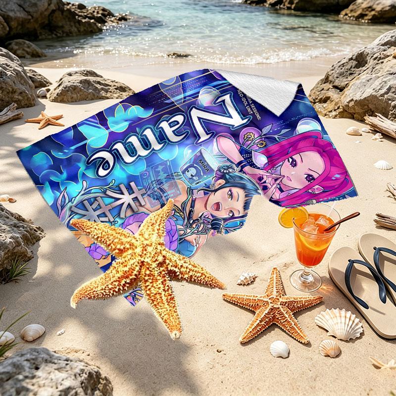 Custom Name Personalized Kpop Demon Hunter Print Beach Towel, for Trip Camping Beach Party Home Decor, Birthday Gift for Family & Friends