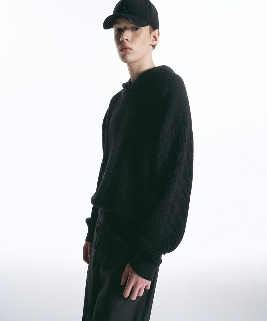 INSILENCE Linen Cotton Knit Hoodie Black