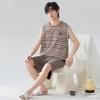 2025 летняя мужская пижама в полоску из чистого хлопка для отдыха с эластичным поясом для мальчиков, майки и шорты, мягкая пижама, домашняя одежда