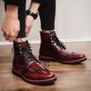 New Retro Style Red Men's Leather Boots Fashion Lace-up Casual Ankle Boots for Men Luxury High-top Dress Shoes Men Cowboy Boots