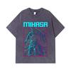 275 GSM Washed T-shirts 100% Cotton Attack on Titan V6 Mikasa Print Unisex Heavy Cotton T Shirt