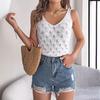 QICED Summer Solid Color V-neck Cutout Leaf Sleeveless Knitted Sweater Vacation Vest Women's Wear