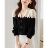 Spring Autumn New Fashion V-neck Long Sleeve Blouses Women's Patchwork Lace Single Breasted Sweet Chic Shirts
