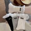 Mary Jane Korean-Style Double-Needle White Lace Ruffle Women's Socks with Miu-Inspired Letter Fabric Label