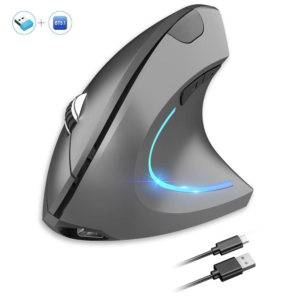 Dual Mode 2.4G Wireless Mouse Bluetooth 5.1 Mouse 2400 DPI Silent Mouse Rechargeable Mice for Laptop Desktop