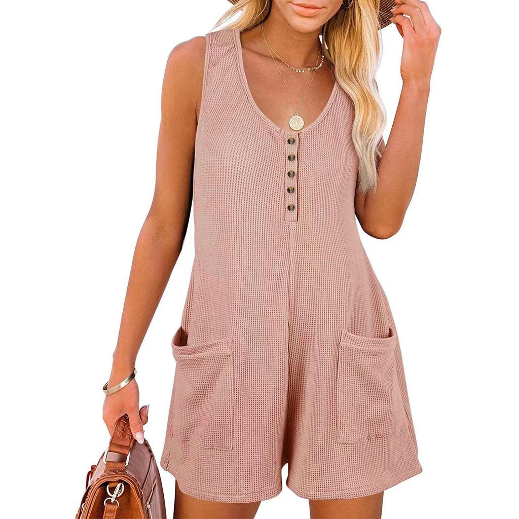 Women's Jumpsuit Casual Fashion Solid Color Jumpsuit Button Pocket Jumpsuit